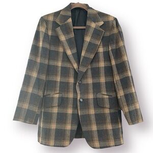 VINTAGE 70’s JOHNNY CARSON Wool Plaid Oversized Blazer Size 10